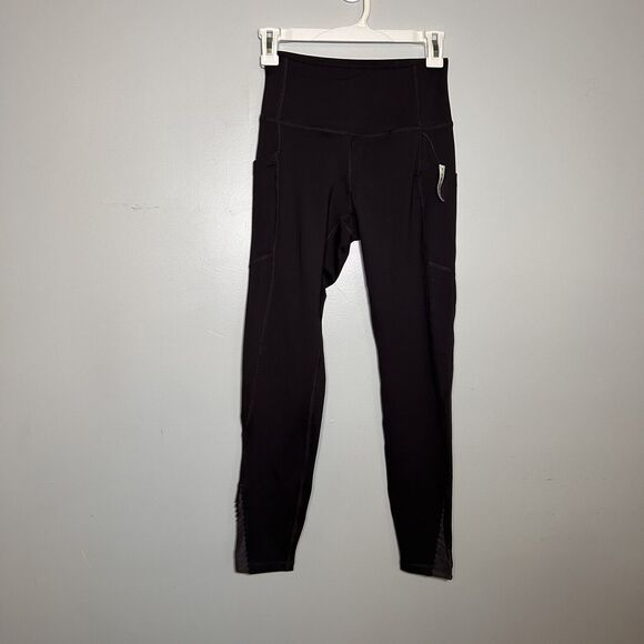 Coreio Womens High Waisted Full Length Leggings Pockets Scalloped Edge Purple XS - Picture 1 of 11